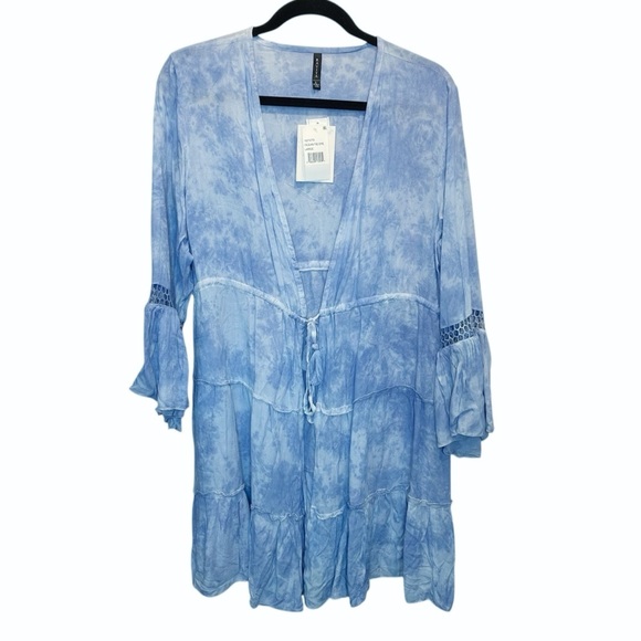 Raviya Other - Raviya Women's Tie-Dyed Bell-Sleeve Cover-Up Ocean Tie Dye Blue Large New